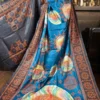 Festive Blue Pure Tussar Silk Fusion Kantha & Gujrati Embroidered Saree