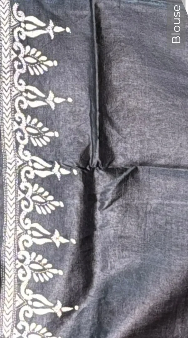 Aasna Green Pure Tussar Silk Kantha Embroidered Saree