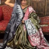Aasna Green Pure Tussar Silk Kantha Embroidered Saree