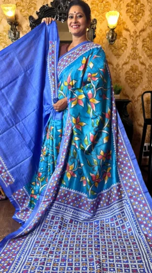 Areema Fusion Pure Tussar Silk Gujrati Embroidered Saree