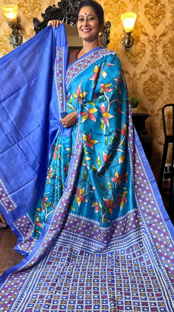 Areema Fusion Pure Tussar Silk Gujrati Embroidered Saree