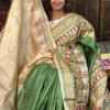 Soft Green Pure Tussar Silk Kantha Embroidered Saree