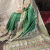Soft Green Pure Tussar Silk Kantha Embroidered Saree
