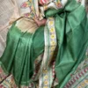Soft Green Pure Tussar Silk Kantha Embroidered Saree