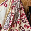 Red Appliques Pure Tussar Silk Kantha Embroidered Saree