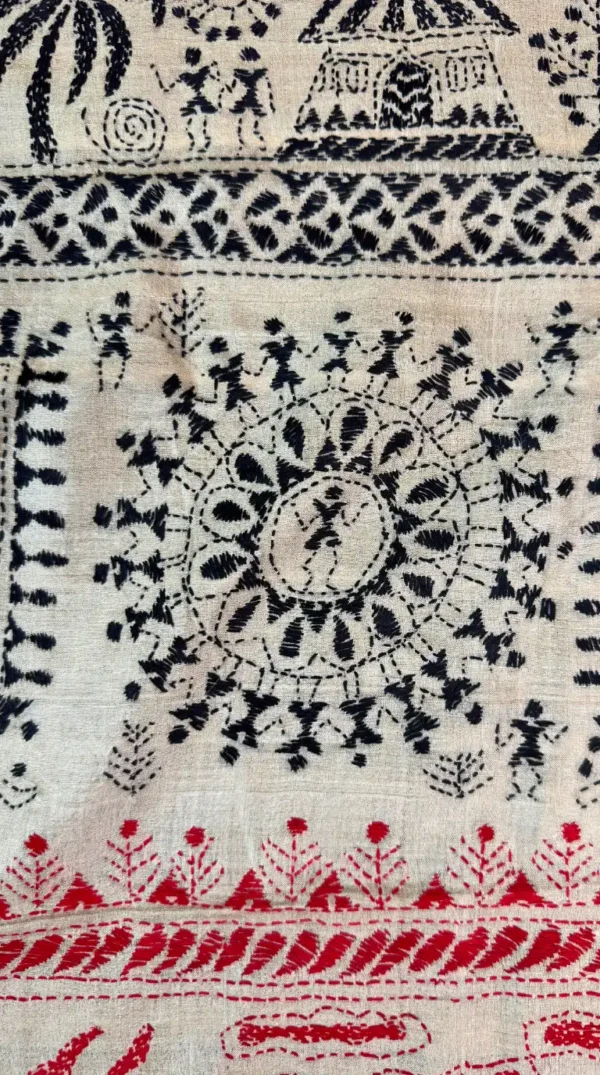 Trisha Beige Pure Tussar Silk Kantha Embroidered Saree