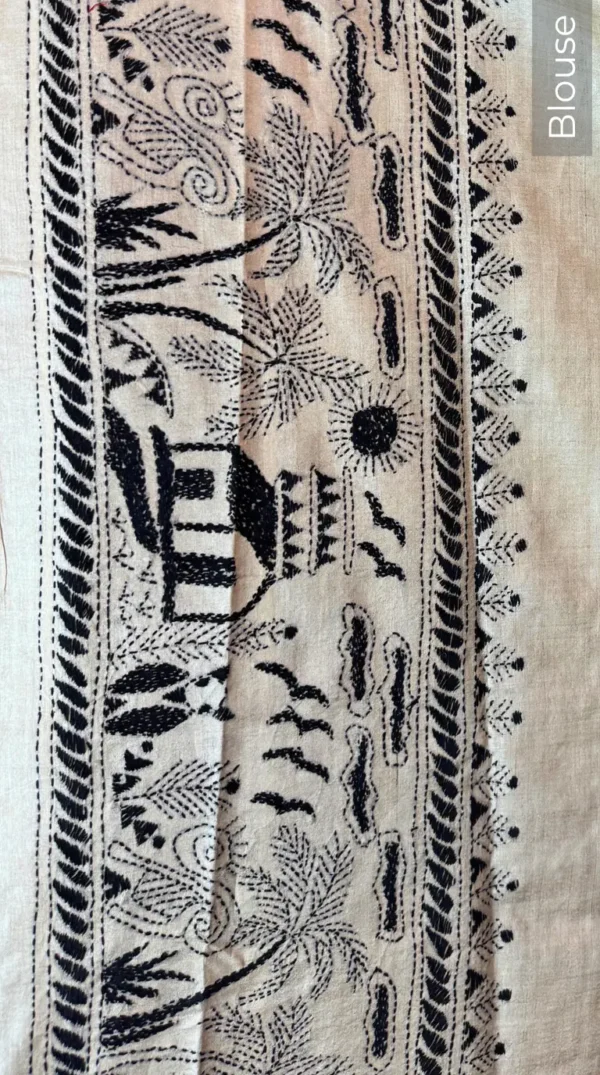 Trisha Beige Pure Tussar Silk Kantha Embroidered Saree