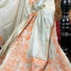 Vibrant Beige Pure Tussar Silk Fusion Kantha & Gujrati Embroidered Saree