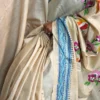 Serene Blue Pure Tussar Silk Kantha Embroidered Saree