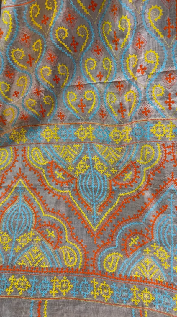 Himanshi Beige Pure Tussar Silk Gujrati Embroidered Saree