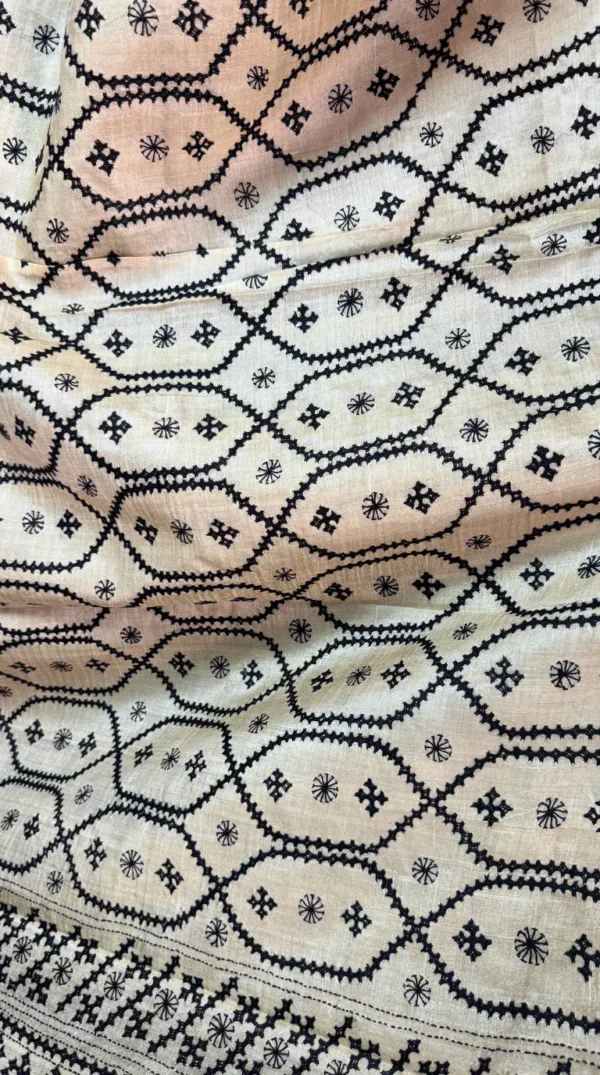 Kaashvi Beige Pure Tussar Silk Gujrati Embroidered Saree