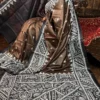 Chandrima Brown Pure Tussar Silk Kantha Embroidered Saree