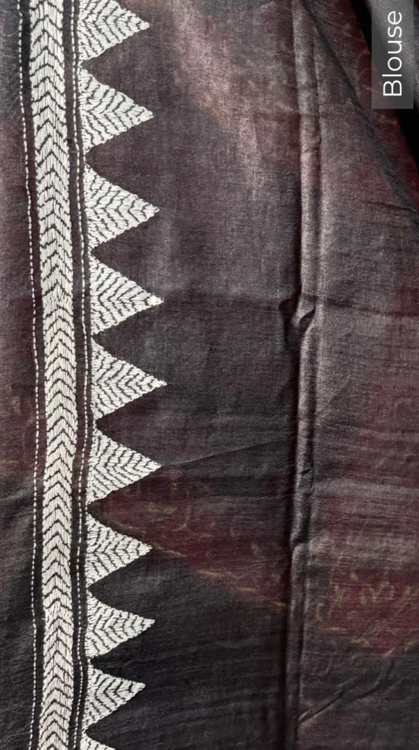 Chandrima Brown Pure Tussar Silk Kantha Embroidered Saree