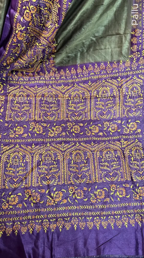 Jayshree Pure Tussar Silk Kantha Embroidered Saree