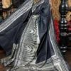 Blooming Grey Pure Tussar Silk Kantha Embroidered Saree