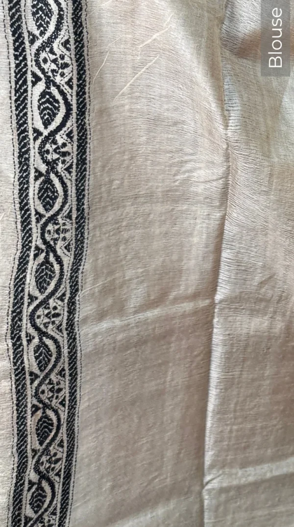 Raagini Beige Pure Tussar Silk Kantha Embroidered Saree