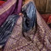 Midnight Grace Pure Tussar Silk Kantha Embroidered Saree