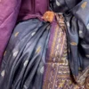 Midnight Grace Pure Tussar Silk Kantha Embroidered Saree