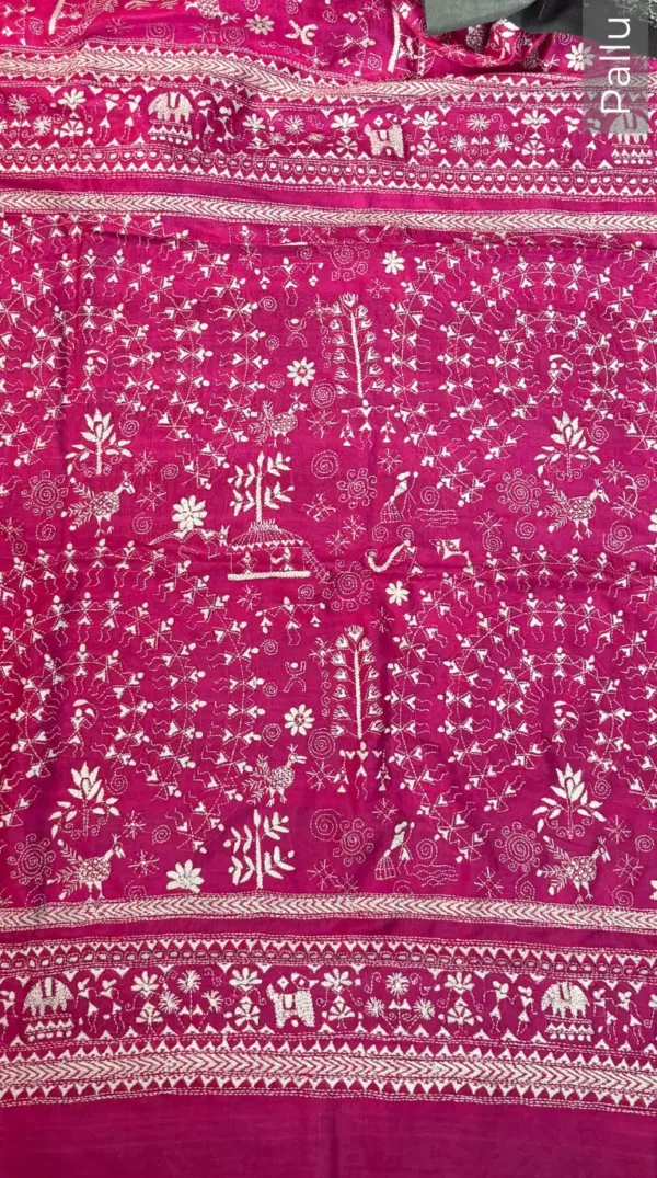 Alishaa Pink Kantha Embroidered Bangalore Silk Saree