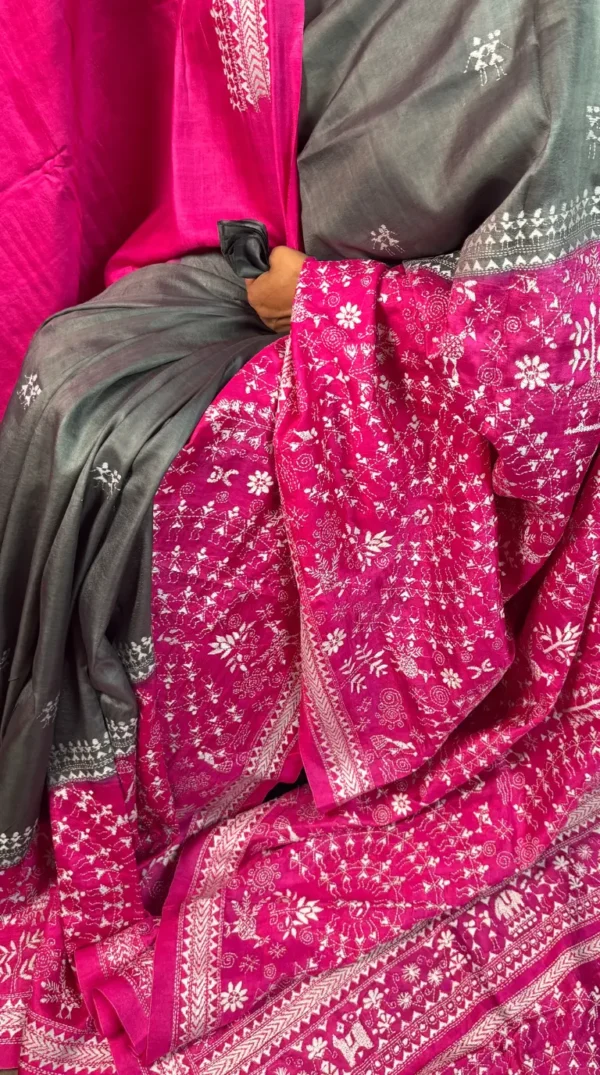 Alishaa Pink Kantha Embroidered Bangalore Silk Saree