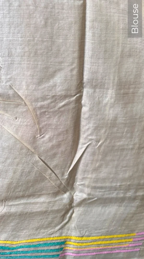 Pastel Elegance Pure Tussar Silk Kantha Embroidered Saree