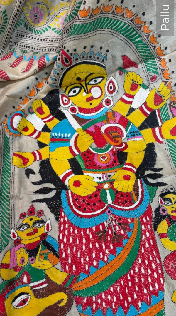 Divine Grace Pure Tussar Silk Kantha Embroidered Saree