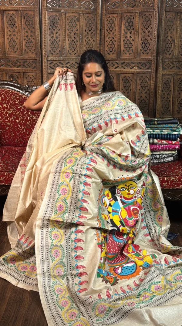 Divine Grace Pure Tussar Silk Kantha Embroidered Saree