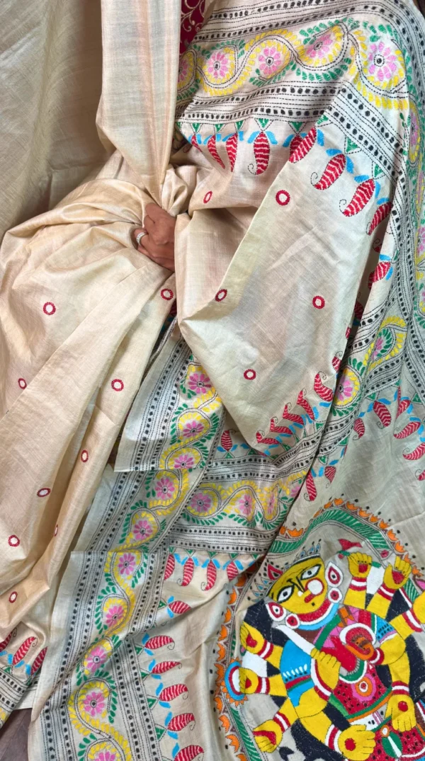 Divine Grace Pure Tussar Silk Kantha Embroidered Saree