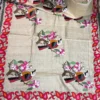 Soft Beige Pure Tussar Silk Kantha Embroidered Saree