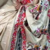 Soft Beige Pure Tussar Silk Kantha Embroidered Saree