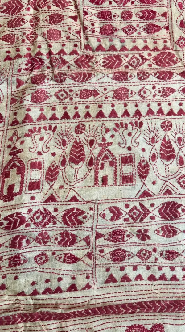 Arohi Pure Tussar Silk Kantha Embroidered Saree