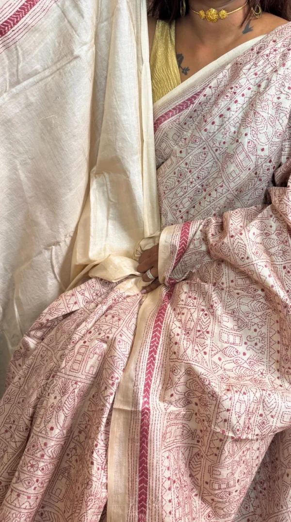 Arohi Pure Tussar Silk Kantha Embroidered Saree