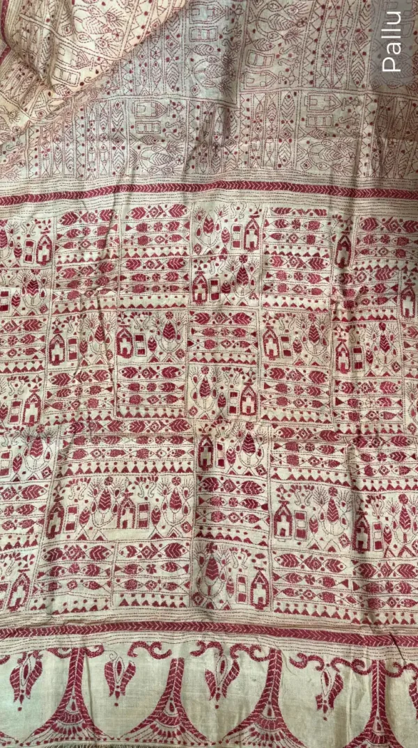 Arohi Pure Tussar Silk Kantha Embroidered Saree
