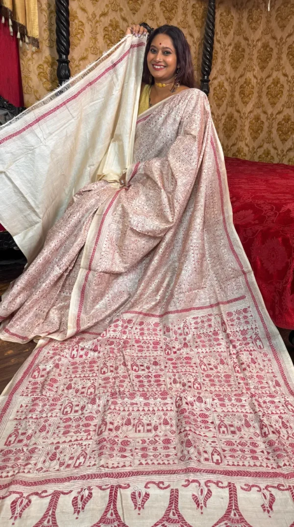 Arohi Pure Tussar Silk Kantha Embroidered Saree
