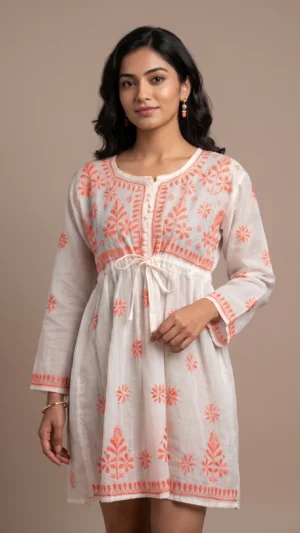 Aasna White Short Chikankari Kurta