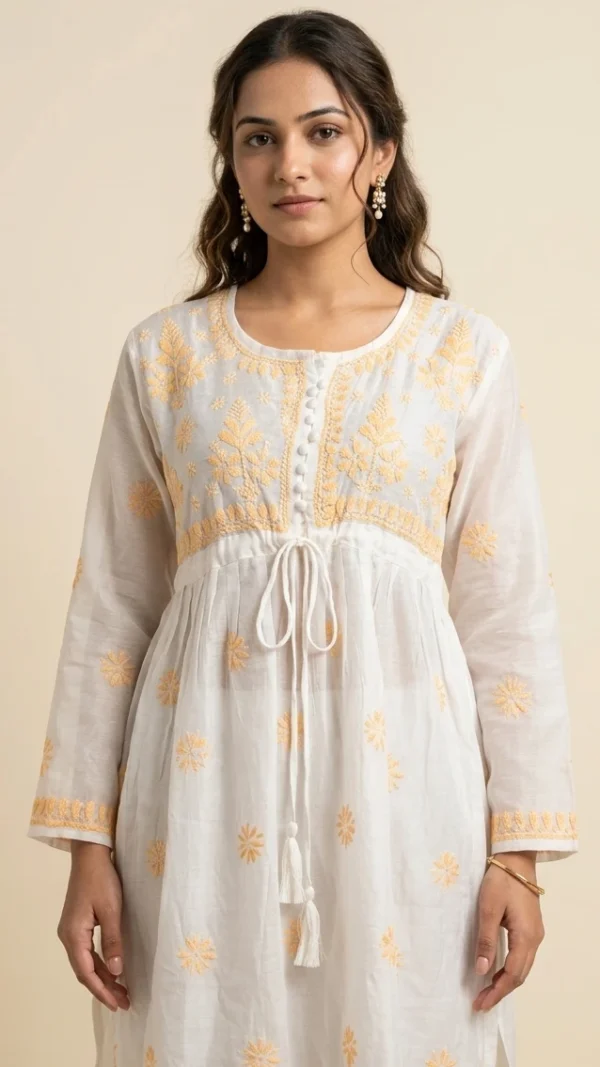 Devika White Short Chikankari Kurta