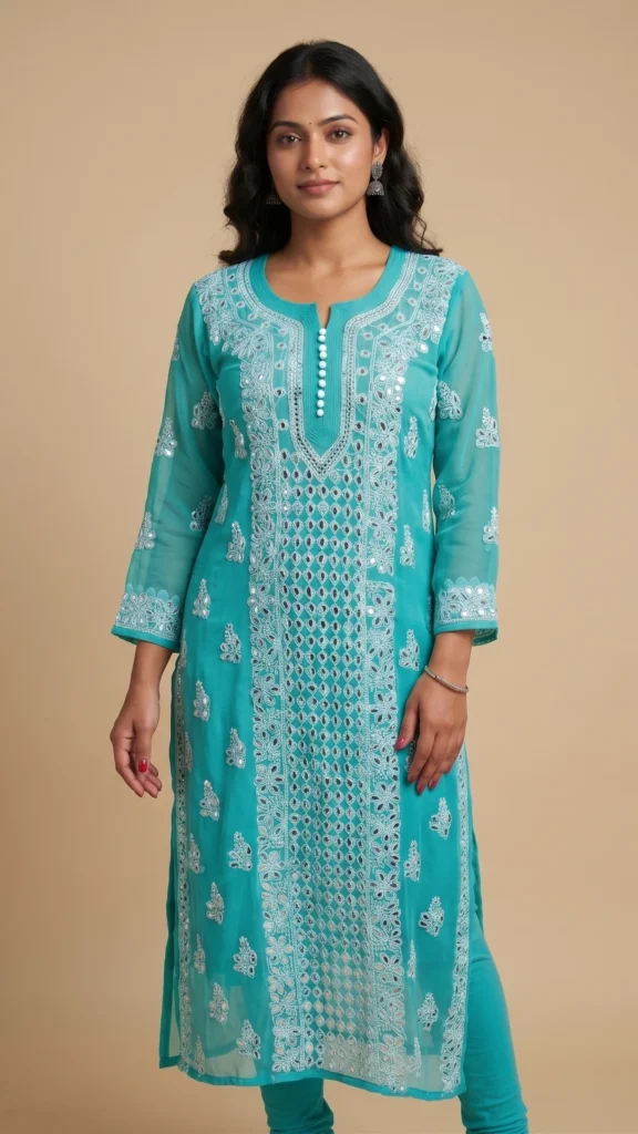 Nishta Teal Chikankari Kurta