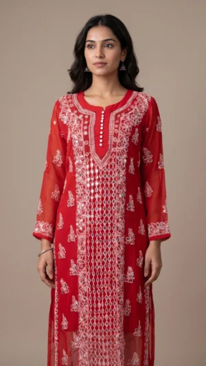 Razia Red Chikankari Kurta