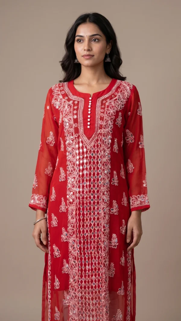 Razia Red Chikankari Kurta