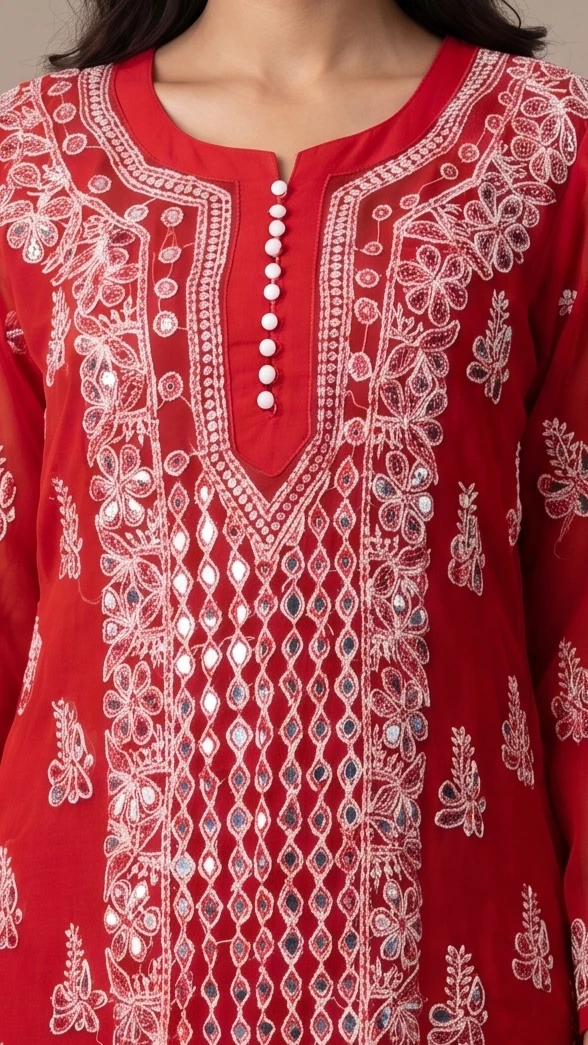 Razia Red Chikankari Kurta