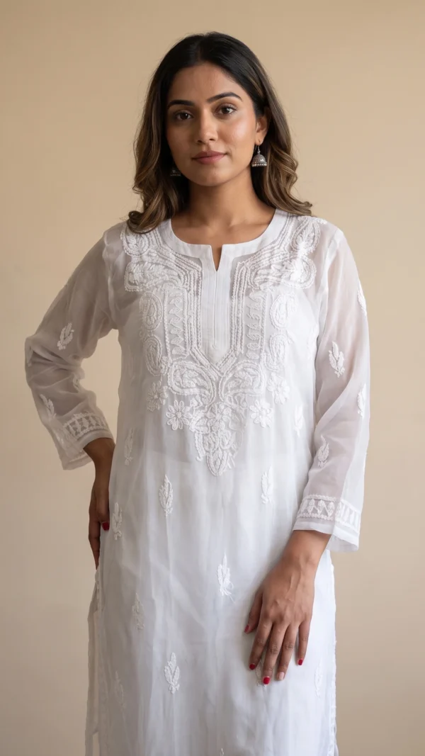 Disha White Chikankari Kurta
