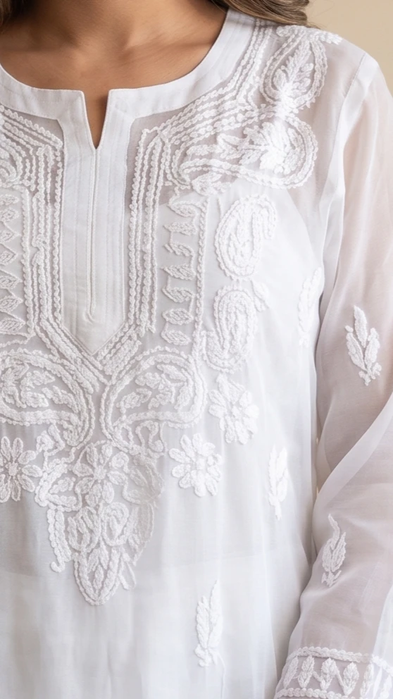 Disha White Chikankari Kurta