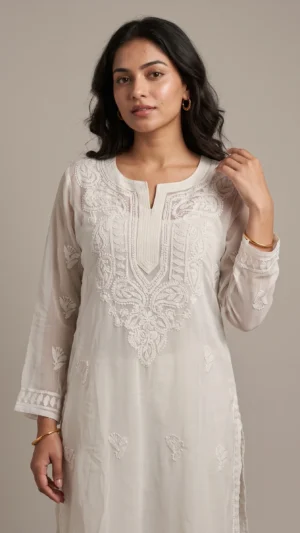 Anisha White Chikankari Kurta