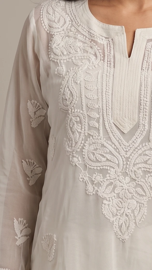 Anisha White Chikankari Kurta