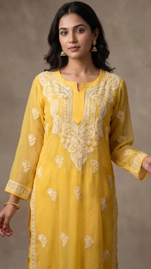 Kashvi Yellow Chikankari Kurta