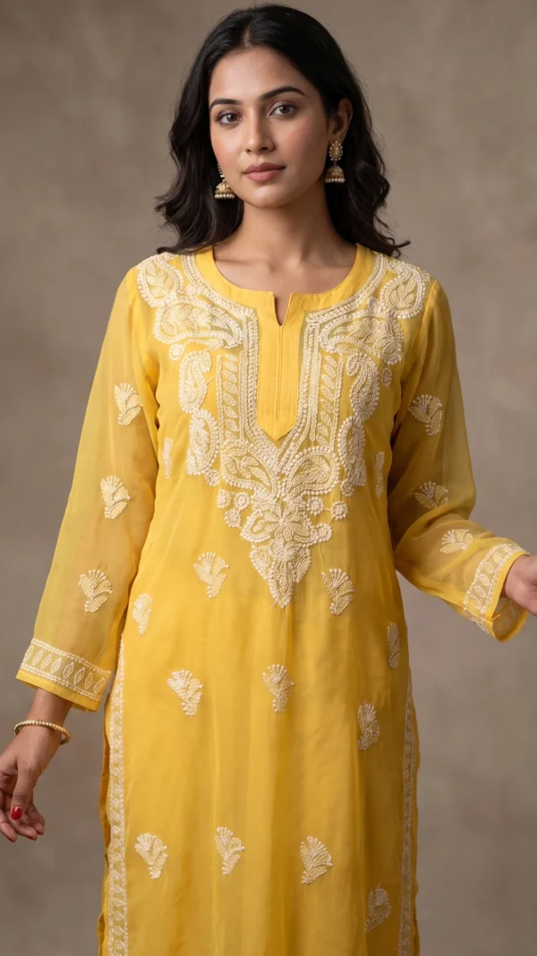 Kashvi Yellow Chikankari Kurta