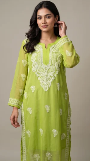 Varnika Leafy Green Chikankari Kurta