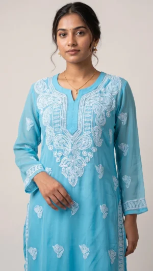 Rimiya Blue Chikankari Kurta