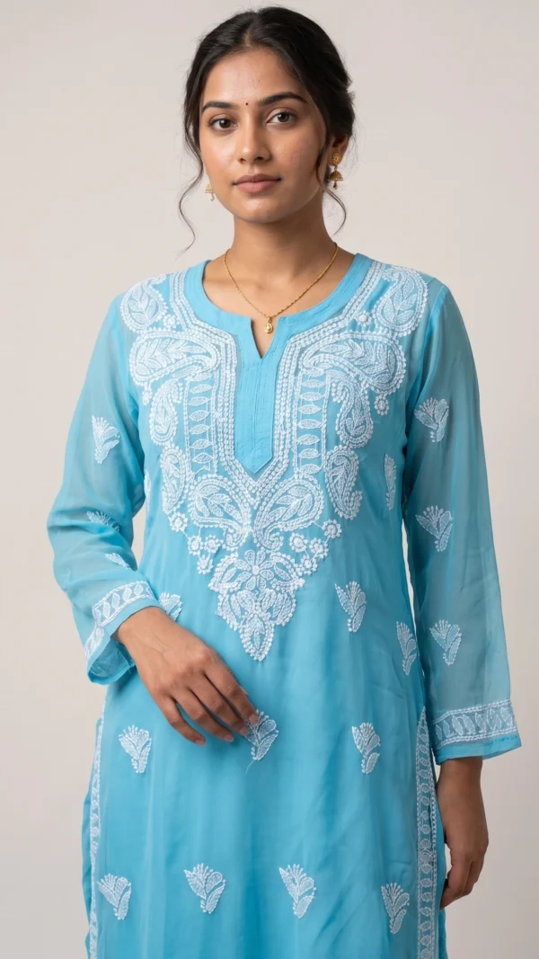 Rimiya Blue Chikankari Kurta