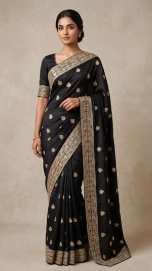 Black Kashmiri Aari Embroidery Georgette Saree